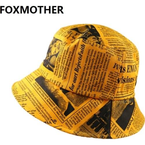 FOXMOTHER Black White Letter newspaper Print Sun Hat Fashion Fisherman Hats Men Women Street Hip Hop Bucket Hat Fishing Cap
