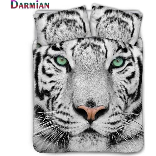 DARMIAN 3D Animal White Tiger Print Design Duvet Cover with Pillowcase Comfort Bedding Set Fashion Women Men Bedclothes 3Pcs/Set