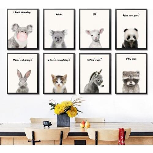 Baby Animal Greetings Poster Panda Alpaca Elephant Rabbit Koala Canvas Painting Nursery Wall Art Nordic Picture Kid Room Decor