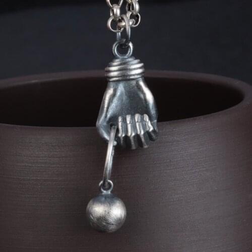 S925 sterling silver palm ball tassel pendant retro creative trend pendant