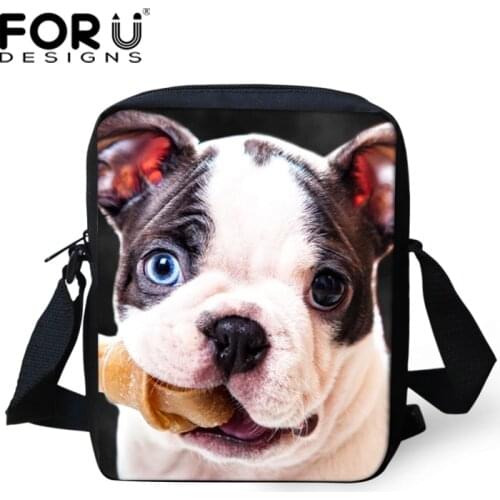 FORUDESIGNS Cute Puppy Pug Dog Messenger Bag for Men Women Casual Portable Boys Girls Crossbody Bag Mini Polyester Shoulder Bags