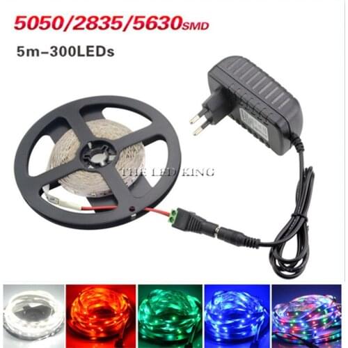 Wholsesale 5m led strip SMD5050 LED Strip Light Waterproof Warm White/White/Red/Green/Blue/RGB+ 12V 2A Power Adapter US/EU
