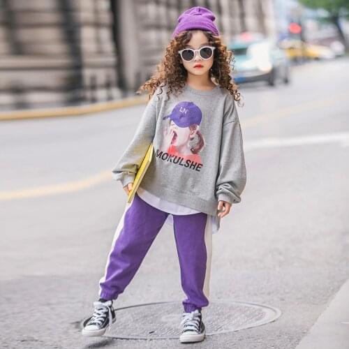 8 10 years Girls Spring Suits Long Sleeve Print Tops + Sport Pants 2 pieces Kids Girls Clothing Set