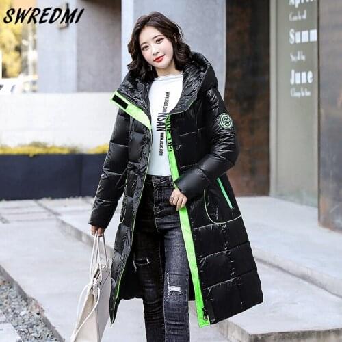 SWREDMI Waterproof Winter Coat Women Snow Wear Thicken Warm Long Jacket Hooded New Fashion Cotton Padded Clothing Glossy Parkas