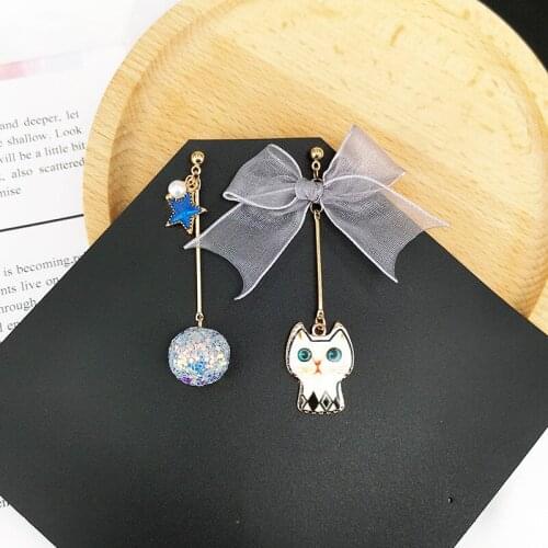 Retro fashion cat asymmetric earrings drop bow star stud earrings 2020 women jewelry
