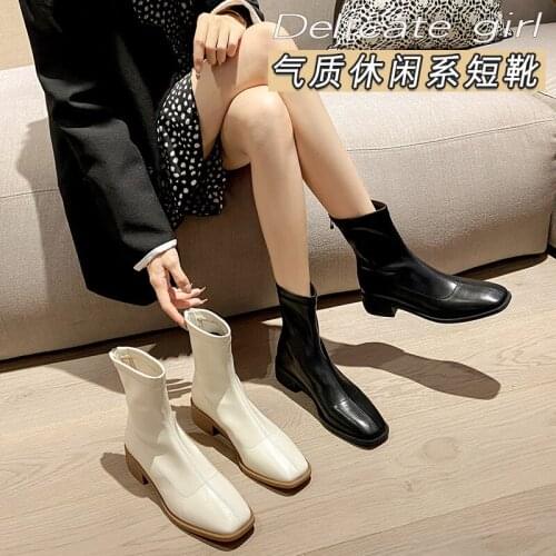Temperament Martin Boots Square Toe Thick Heel Short Boots Women Spring Autumn Single Boots Comfortable All-match Womens Shoes
