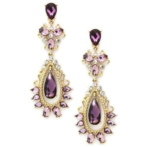 SHUANGR Purple crystal earrings Gold Color Purple Dangles rhinestone Earrings women CZ Stone brincos boucle d'oreille femme