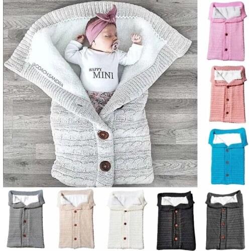 Newborn Baby Winter Warm Sleeping Bags Infant Button Knit Swaddle Wrap Swaddling Stroller Wrap Toddler Blanket Sleeping Bags