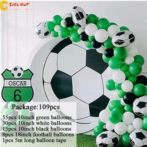 1Set 18inch Soccer Party Balloon Garland Kit Black Green White Latex Balloon With 16ft Strip For Football Party Decoration