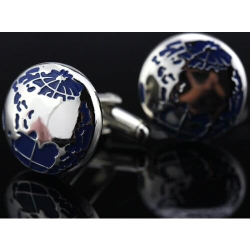 1Pair World Map Cuff Links For Men Globe Design Earth Cufflink High Quality Brass Material Blue Color Cufflinks Wholesale&retail