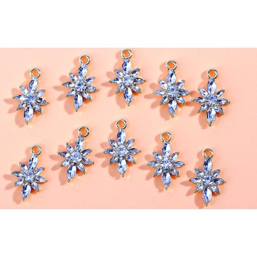 10Pcs Gold Color Bling Crystal Flower Charms DIY Accessory Shiny Transparent Plant Pendants For Jewelry Making Earring Necklace