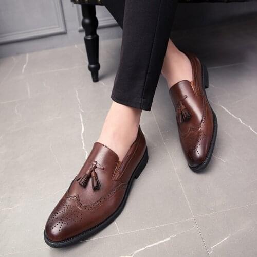 Slip on men brogues formal shoes men leather loafers male plus size 38-48 boat shoes luxury brand flat comfortable dress shoes