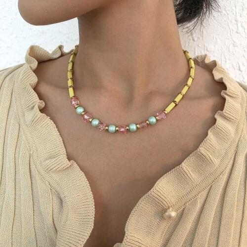 Imitation Pearl Resin Clavicle Chain Yellow Necklace for Women Short Necklaces Female 2021 Fashion Jewelry Simple New