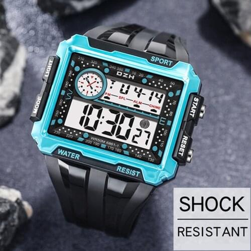 Cool Skyblue Sport Watch For Man High Quality Waterproof Luminous Digital Watches Led Mens Square Army Clock Relogio Masculino
