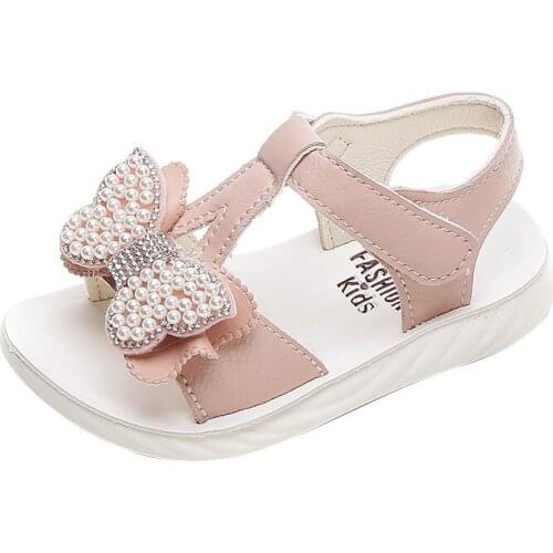 CUZULLAA Girls Pearl Butterfly T-Strap Beach Sandals Kids Summer Shoes 2020 Children Hook & Loop Sandals Size 21-36