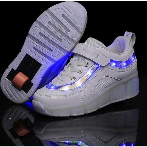 Black Pink White USB Charging Fashion Girls Boys LED Light Roller Skate Shoes For Children Kids Sneakers With Wheels One wheels