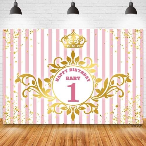 Custom Name 1st Happy Birthday Party Banner Backdrop Gold Crown Newborn Baby Shower Boy Gril Photography Background Photo Studio