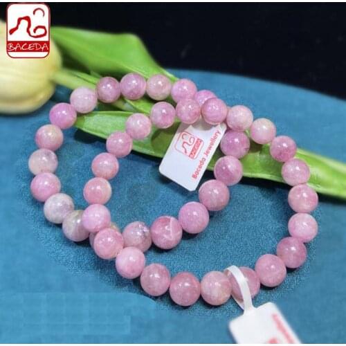 Baceda October Birthstone fosters compassion cool headedness Natural Crystals of Pink Tourmaline Bracelet 8 10mm with Gift Box