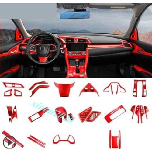 37PCS Red ABS Car Interior Kit Cover Trim For Honda Civic 2016-2020