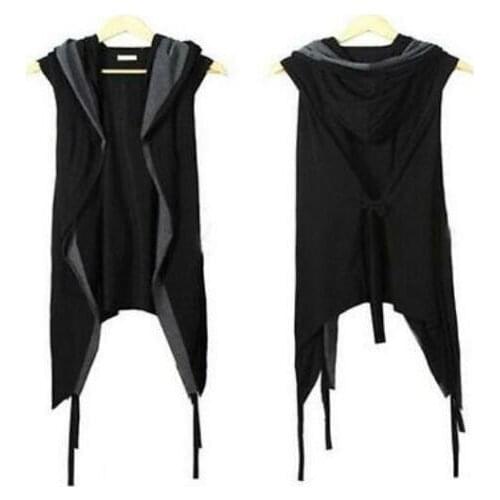 Chic Punk Gothic Mens Casual Hooded Cloak Vest Sleeveless Long Tops C32