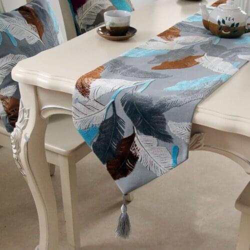 Selva leaves north US european style table runner wholesale thick embroider table runner for wedding hotel dinner party