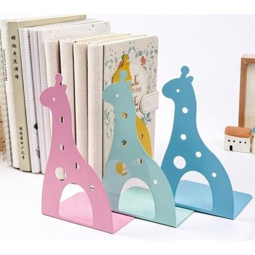 New 2 Pcs/Set Cute Giraffe and Notes Book Stand Cartoon Metal Bookend Reading Book Holder Shelf