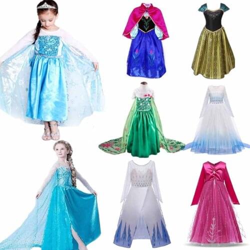 2020 Elsa Dresses For Girls Princess Party Cosplay Snow Queen Elsa Dress 3 4 6 8 10 Years Old Kids Girls Clothing Set Gift