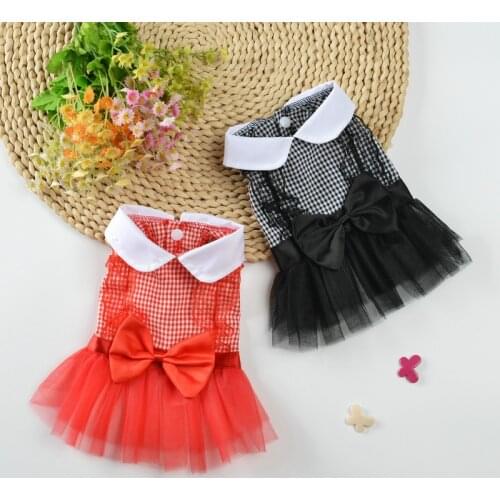 Cat Princess Clothes Puppy Dress Pet Dog Flower Gauze Dress Bow-knot Decor Chihuahua Skirt Turndown Collar Summer Dogs Dresses