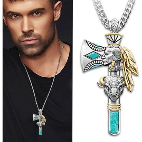 2021 Fashion Punk Jewelry New Goth Creative Enamel Bull Head Axe Necklace Vintage Long Chain Choker Neckaces For Men Women