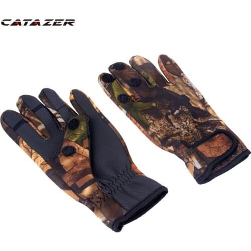 Catazer Outdoor Winter Fishing Gloves Waterproof Three or Two Fingers Cut Anti-slip Climbing Glove Hiking Camping Riding Gloves