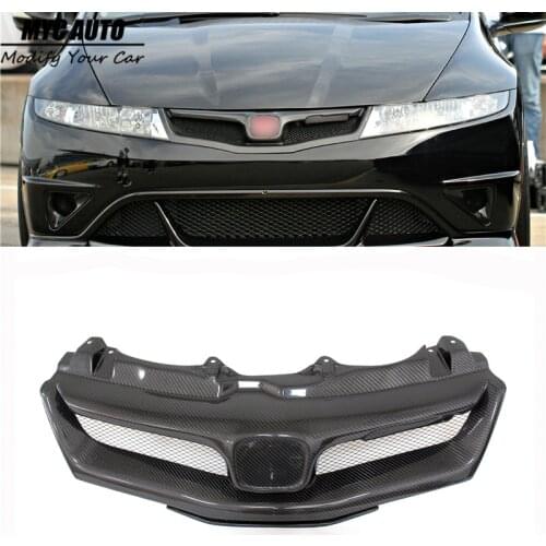 For Honda Civic FN FK FN2 TYPE R 2006 2007 - 2012 Carbon Fiber & Glass Fiber (Unpaited) Front Grille Mu-gen Style With Logo