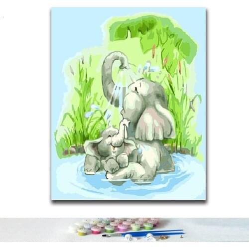 DIY Coloring paint by numbers Cartoon elephant paintings by numbers with kits 40x50 framed