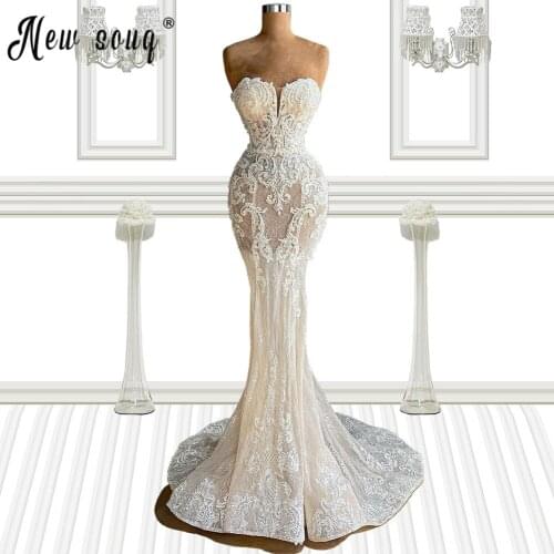 Luxury Lace Mermaid Wedding Dress 2021 New Strapless Bridal Gowns Dresses African Vestido De Noiva Robe De Mariage