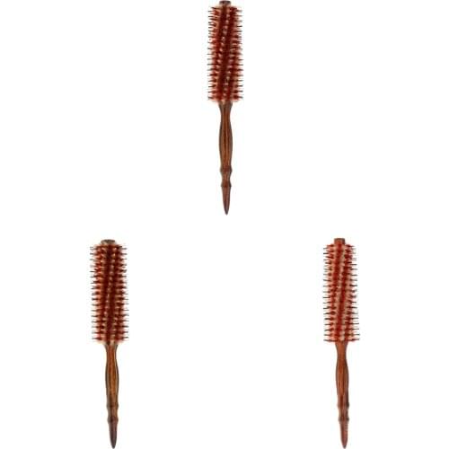 Salon Hair Styling Wooden Bristles Hair Brush With Wood Handle, Twill Round Comb
