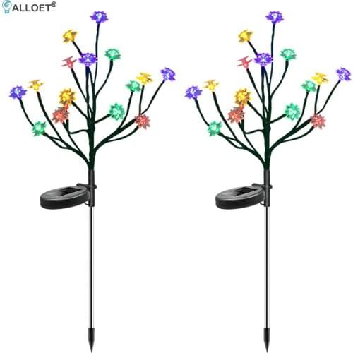 2pcs Solar Flower Lights Outdoor Garden Stake Light IP65 Waterproof Solar Powered Landscape Decorative Flower Lighting