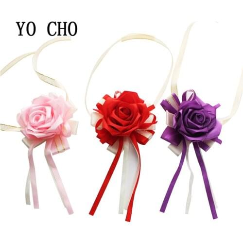 YO CHO artificial silk roses Bride Wrist Flowers Corsage Bridesmaid Sisters Hand Flowers wedding christmas flowers Bridal Prom