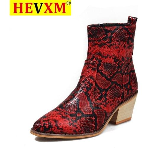Women Ankle Boots Retro Riding Equestr Shoes Boots Artificial Leather Winter Warm Shoes High Heel Big 43 Embroidery Snake