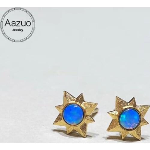 Aazuo 18K Yellow Gold Real Natural Opal Stud Earrings For Woman Girls Star Earring For Wedding Engagement Party