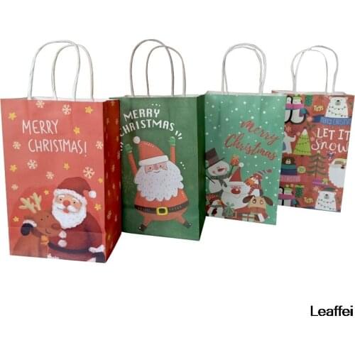 10Pcs/lot 21X13X8cm Christmas gift Paper Bag Multifuntion Festival bags with Handles Christmas Party Supply For Party
