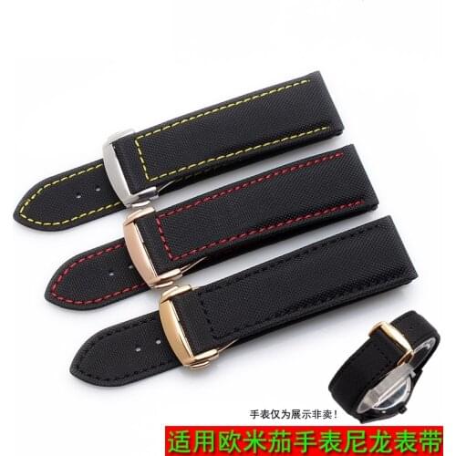 19mm 20mm 22mm Nylon Leather Canvas Watchband For Ome Watch Strap Bracelets Accessories with Stainless steel watch button