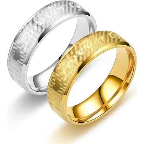 BAECYT 6mm Engrave Forever Love Letter Heart Couple Promise Wedding Rings Never Fade Stainless Steel Engagement Ring Women