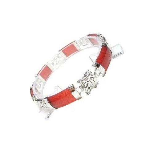 Red Jade WGP Fortune Emolument Longevity Property Luck Link Clasp Bracelet