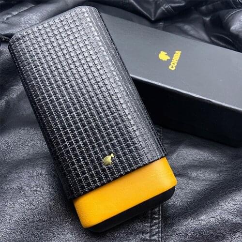 Cohiba Cigar Case Classic Leather Portable Travel Cigar Case Cedar Wood 3 Tube Humiodor Smoking Accessories Men Gifts