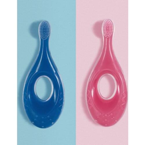 Baby Silicone Toothbrush Tool Infant Gums Massager Molar Rod Multi-Purpose Soft Silicone Teething Stick Brush With Handle Buckle