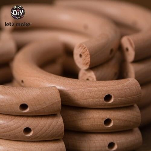 Lets Make 10pcs Baby Teether Wooden Ring Beech Half Ring With Hole 48*96mm Natural Wood Teething DIY Craft Accessories BPA Free