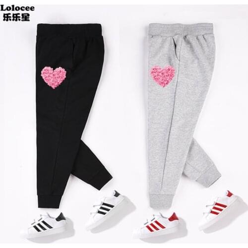 Girls Cotton Pants For 3-14 Years Flower Heart Girls Casual Sport Pants Jogging Leggings Kids Children Trousers Clothing
