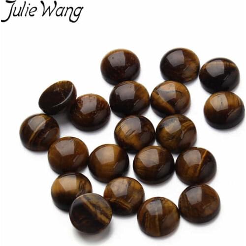 Julie Wang 10pcs 14/18mm Brown Stone Flatback Cabochons High Quality Necklace Earrings Bracelet Jewelry Making Accessory