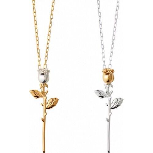 Ins Trendy Simple Creative Romantic Gold Silver Color Rose Pendant Necklace For Men Women Jewelry Gift