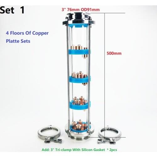 Free Shipping 3" Distillation Lens Column With 4pcs Copper Platte Sets,Tri-Clamp Sight Glass Union Stainless Steel 304