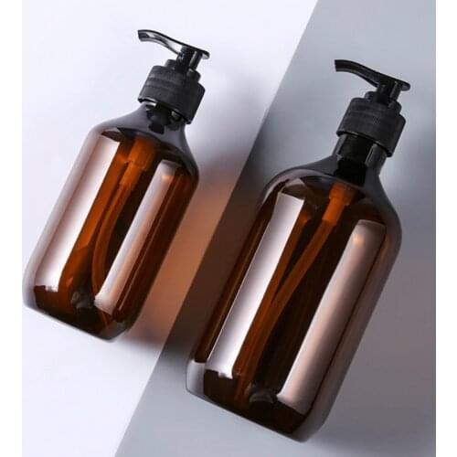 Brown Plastic Refillable Shampoo Bottles Empty Soap Dispenser Jar For Pressed Bottle Shower Gel Container Bathroom Products